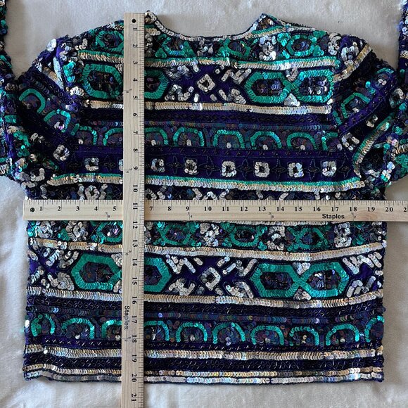 New Vtg Holiday Evening Cocktail Jacket M Retro Sequin Beaded - Picture 6 of 12